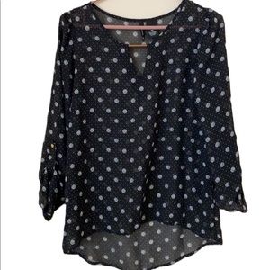 NEW DIRECTIONS POLKA DOT SHEER LONG SLEEVE BLOUSE PETITE MEDIUM BLACK AND WHITE